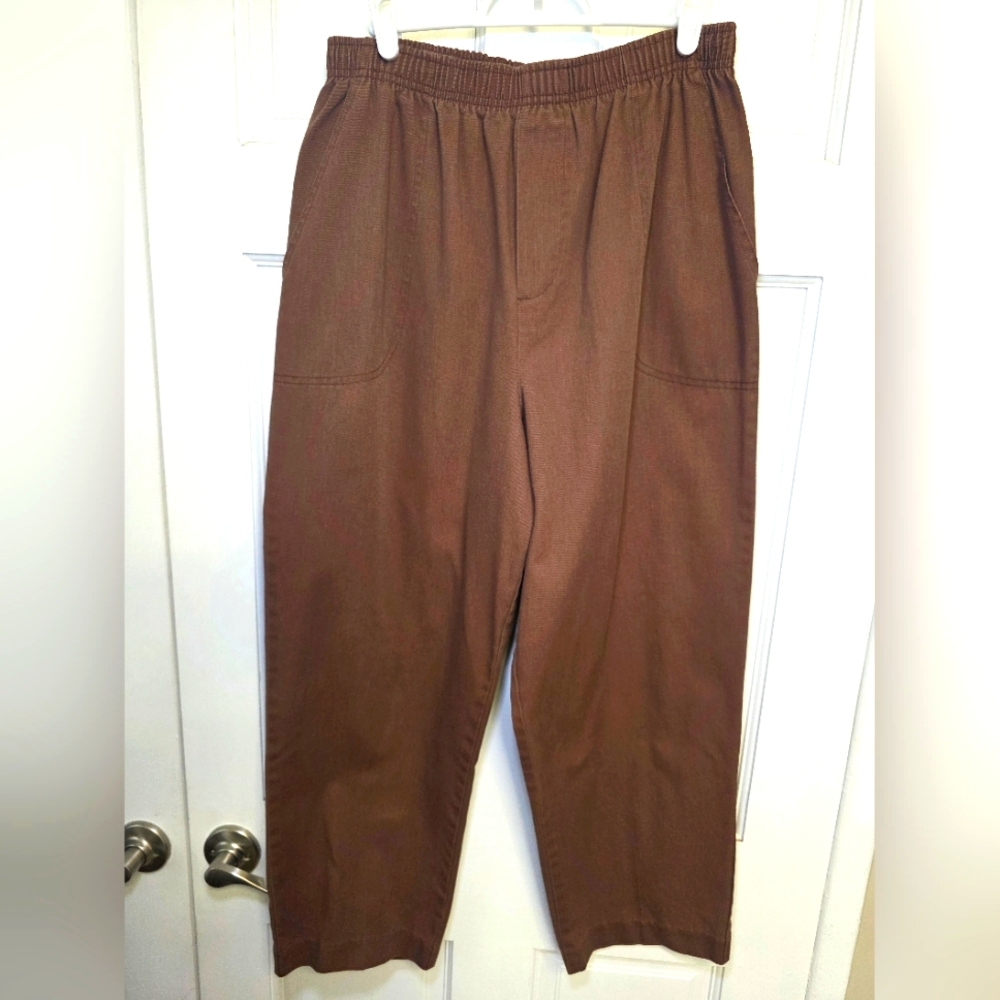 Cabin Creek Elastic Stretch Waist Cotton Blend Pull On Pants- Size 14 Brown